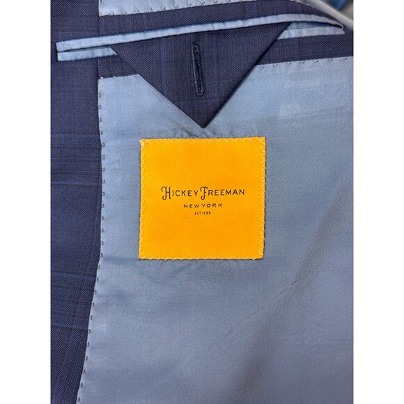 Hickey Freeman Blazer 48 R Mens Blue Plaid Wool Full Canvas Sport Coat Jacket - Picture 9 of 11